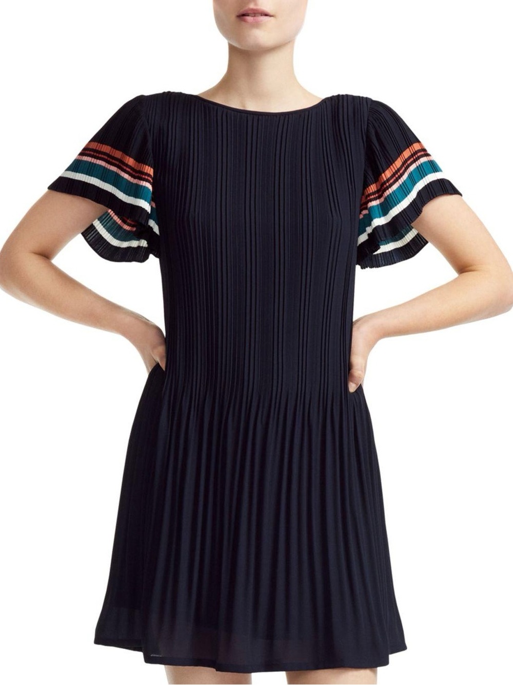 Maje Rollini Pleated Mini Dress Size 3 Large